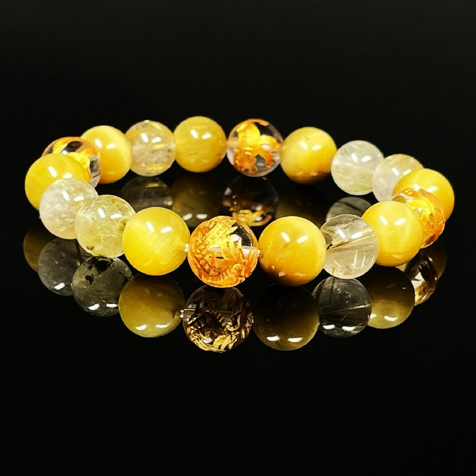 成功を引き寄せる数珠】10ミリ 金彫四神獣 本水晶 ゴールデンタイガー