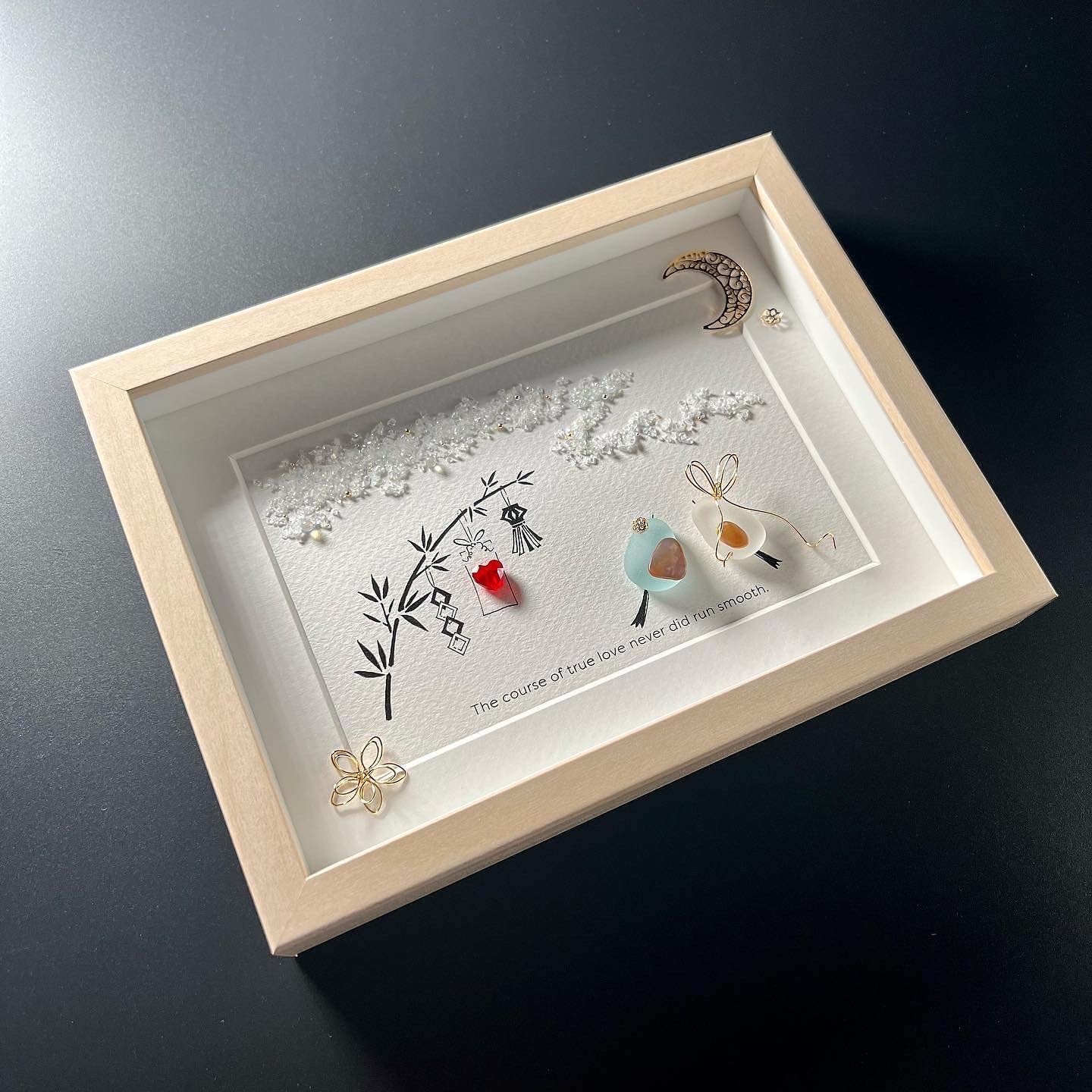 シーグラスアート『七夕』 フレームアート/壁掛け/シーグラス/ガラス