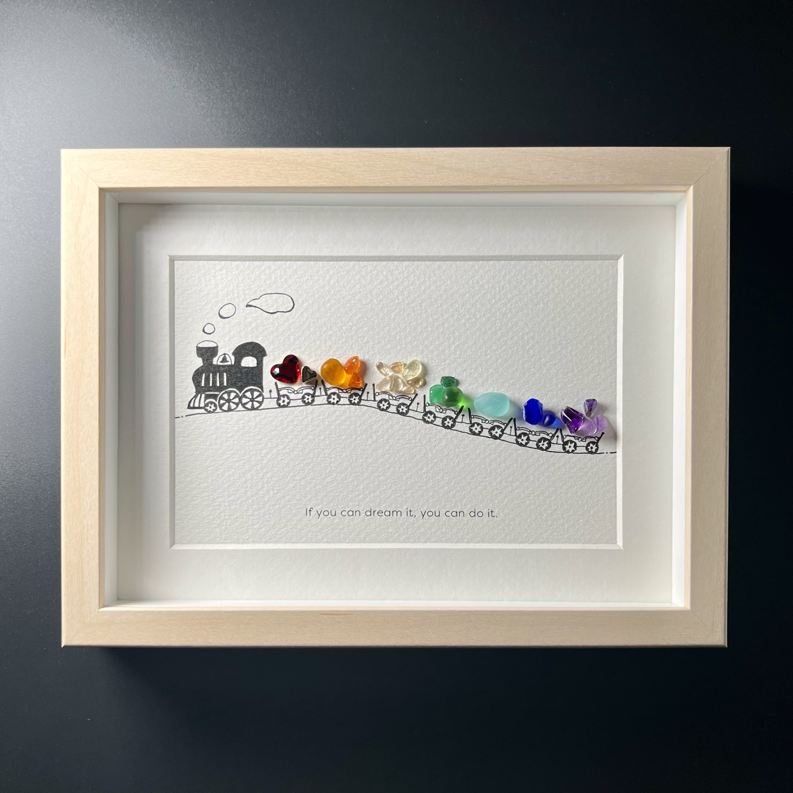 シーグラスアート『列車』 フレームアート/壁掛け/シーグラス/ガラス