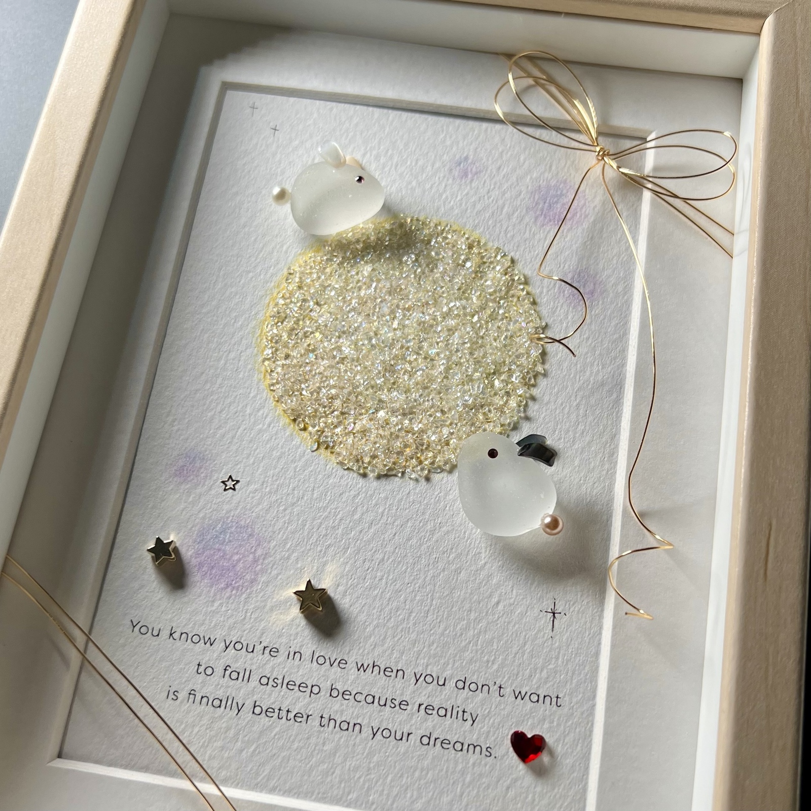 シーグラスアート『月とうさぎ』 フレームアート/壁掛け/シーグラス