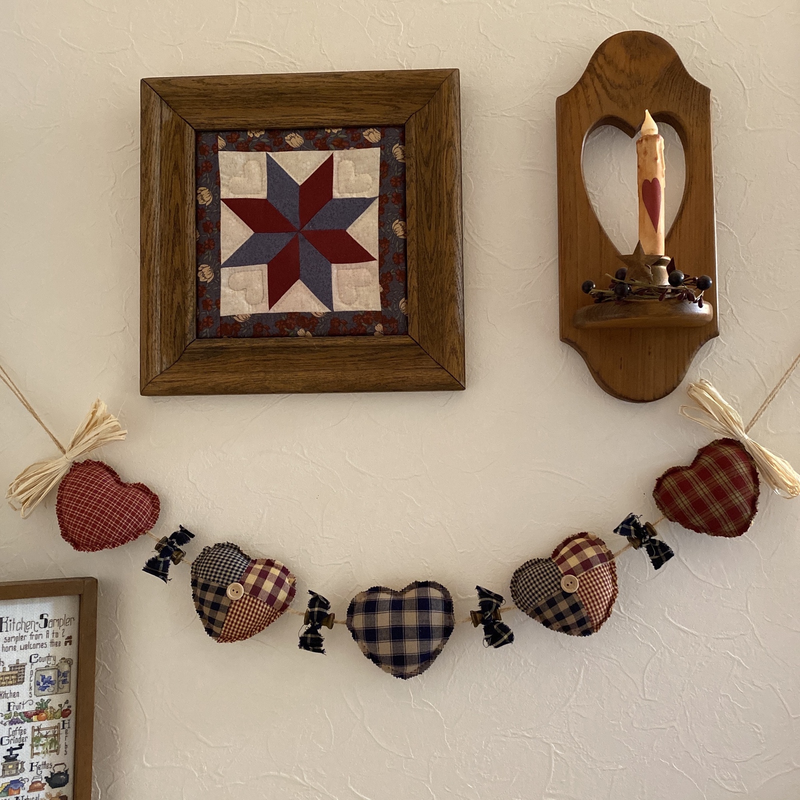 完売♡カントリー雑貨♡ミックスカラーのハート5連ガーランド