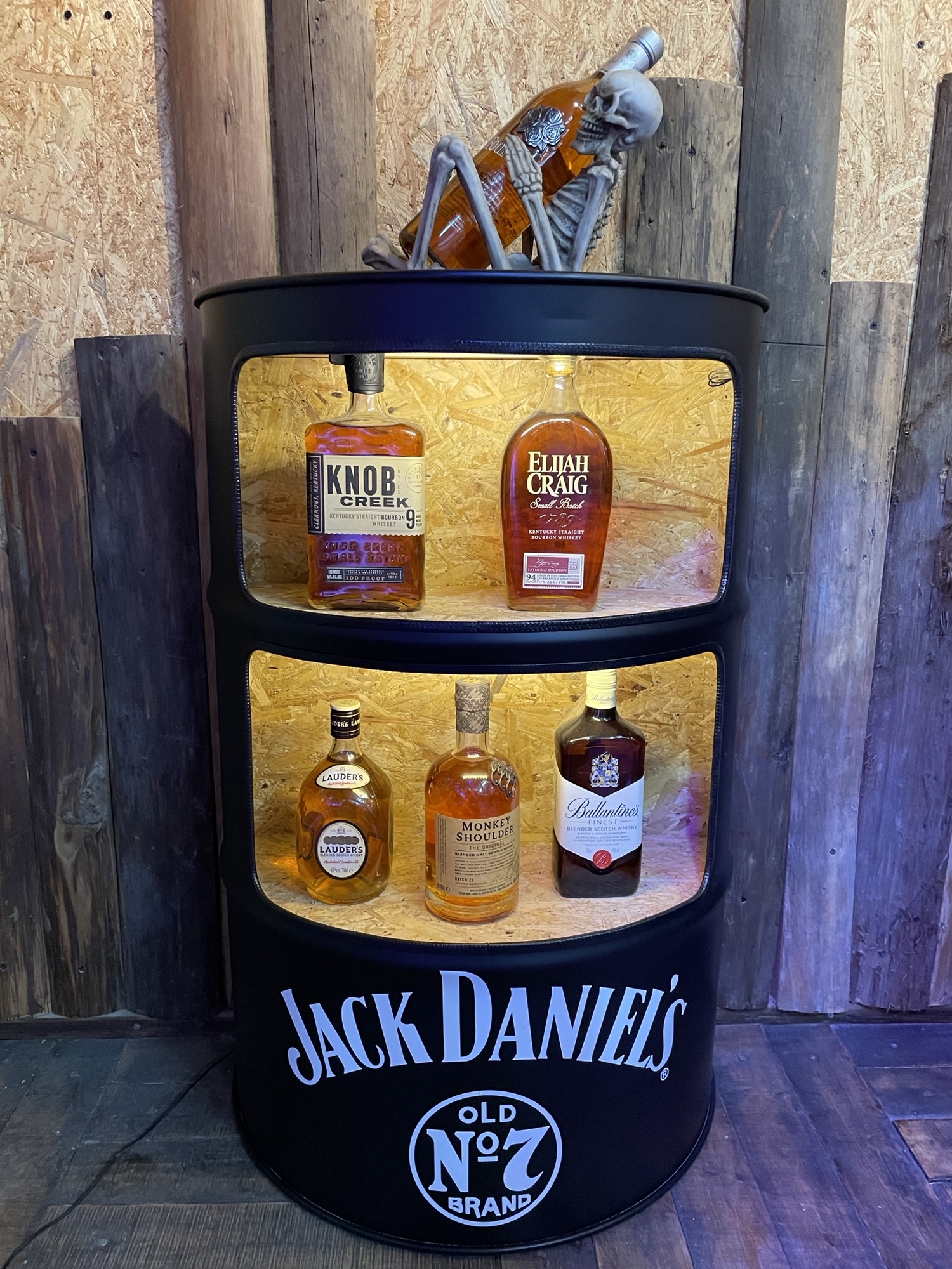 ドラム缶リメイクオープン2段ラック(LEDライト付き)［受注製作