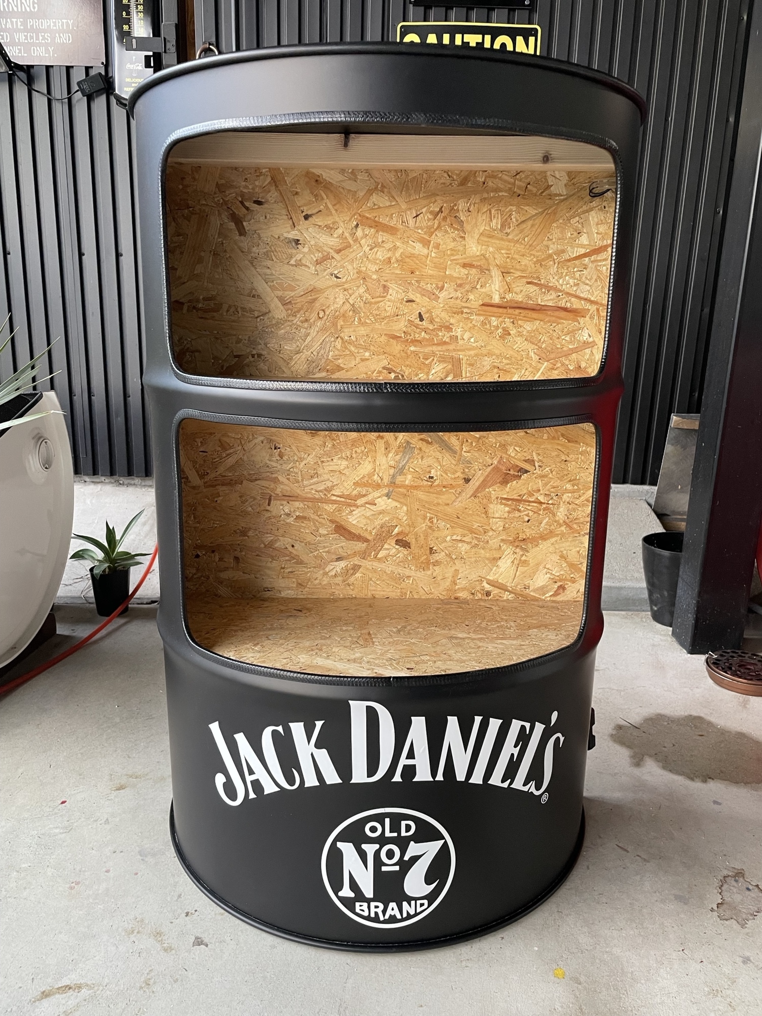 ドラム缶リメイクオープン2段ラック(LEDライト付き)［受注製作