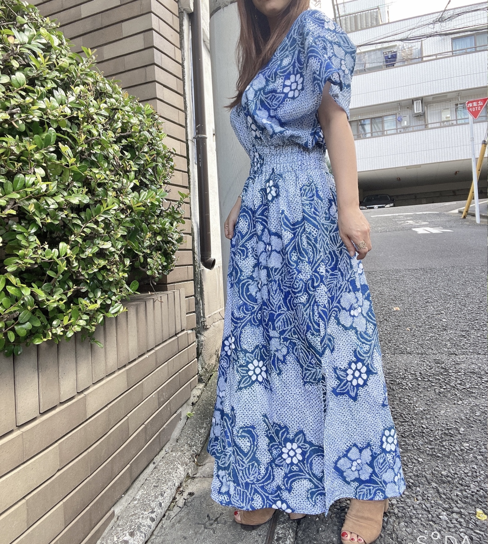 浴衣 リメイク 有松絞り ワンピース ハンドメイド ロング マキシ