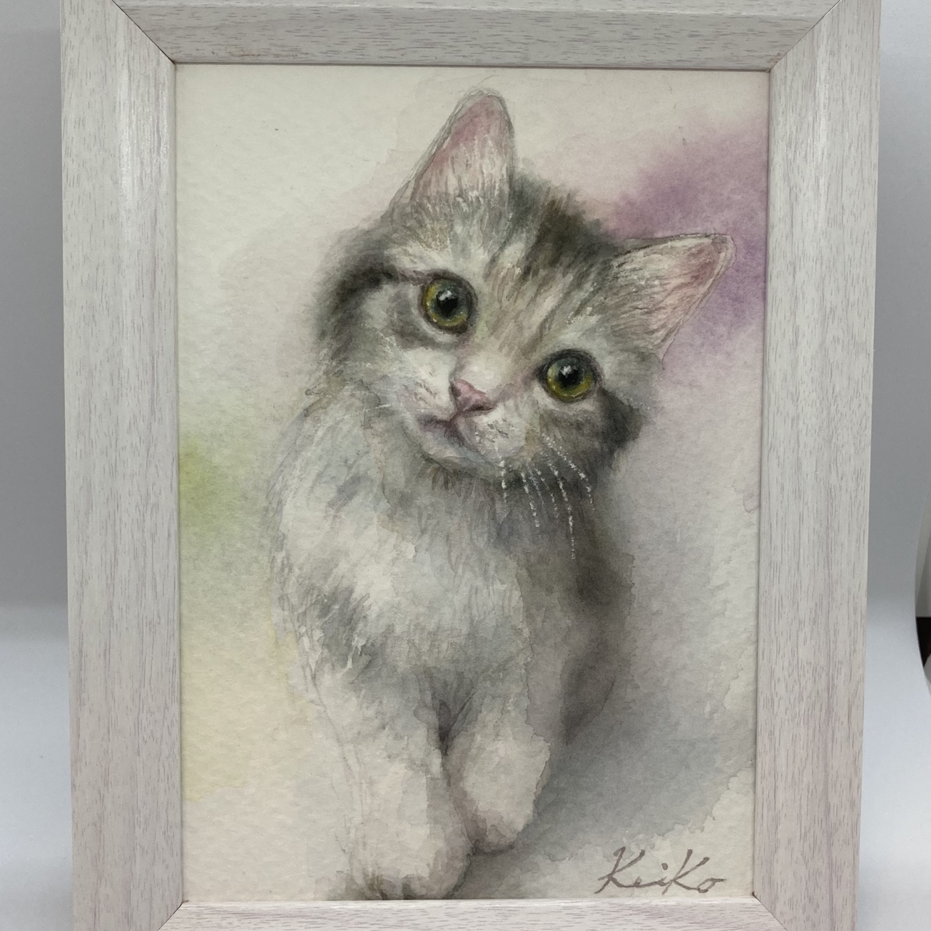 水彩原画2Lサイズ_見上げる猫【フレーム付き】 - KM-ATELIER'S GALLERY