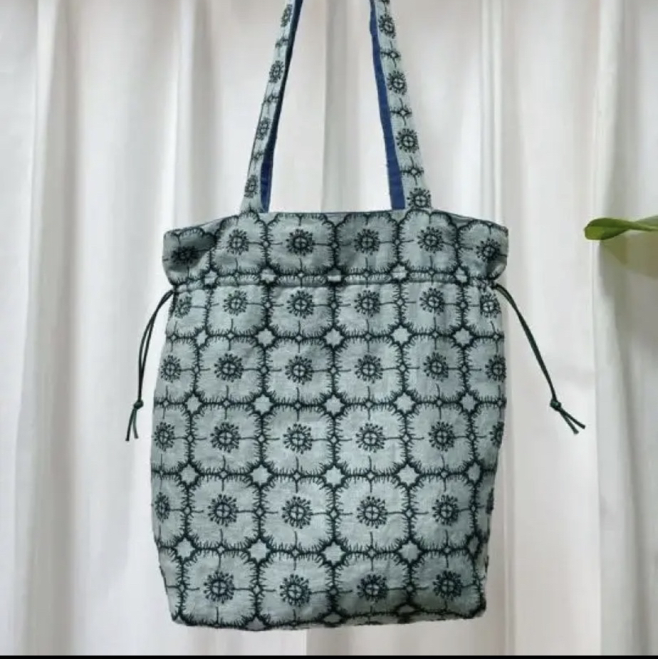 ミナペルホネン アネモネ生地使用 ミント色 巾着バッグ - GOGO GALLERY