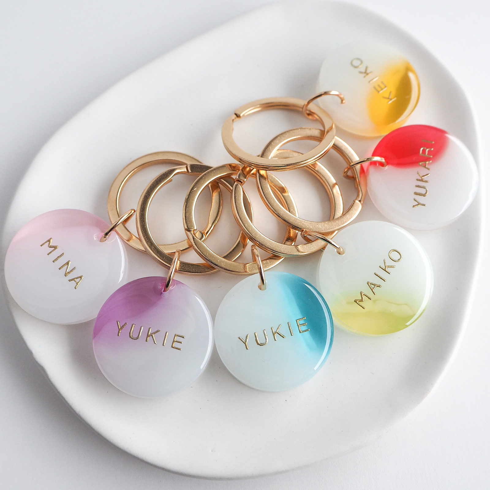 両面文字入れ可 全5色【pastel】名入れ レジン キーホルダー