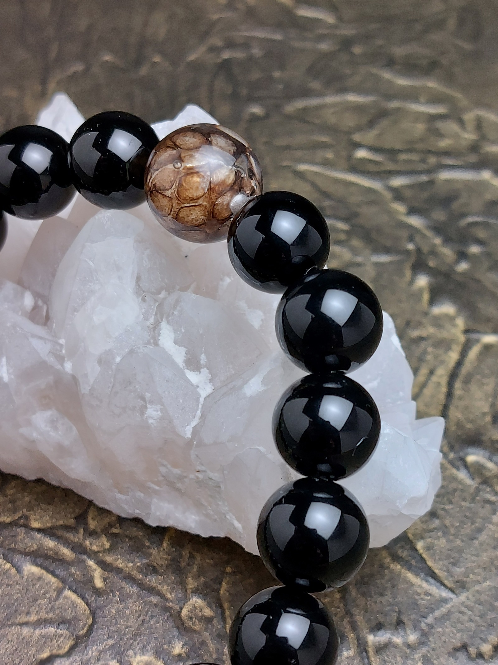 沖縄からの贈り物 琉球ハブ（蛇）玉 天然石ブレスレット◇【お寺で御