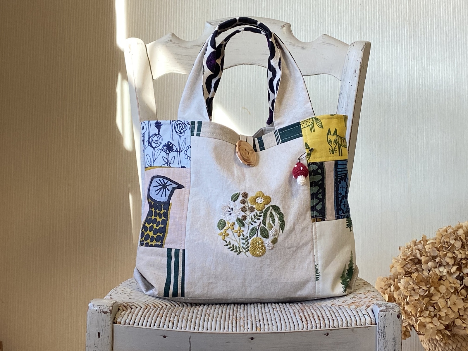 ミナペルホネン ハンドメイド トートバッグ巾着蓋付 forest tile