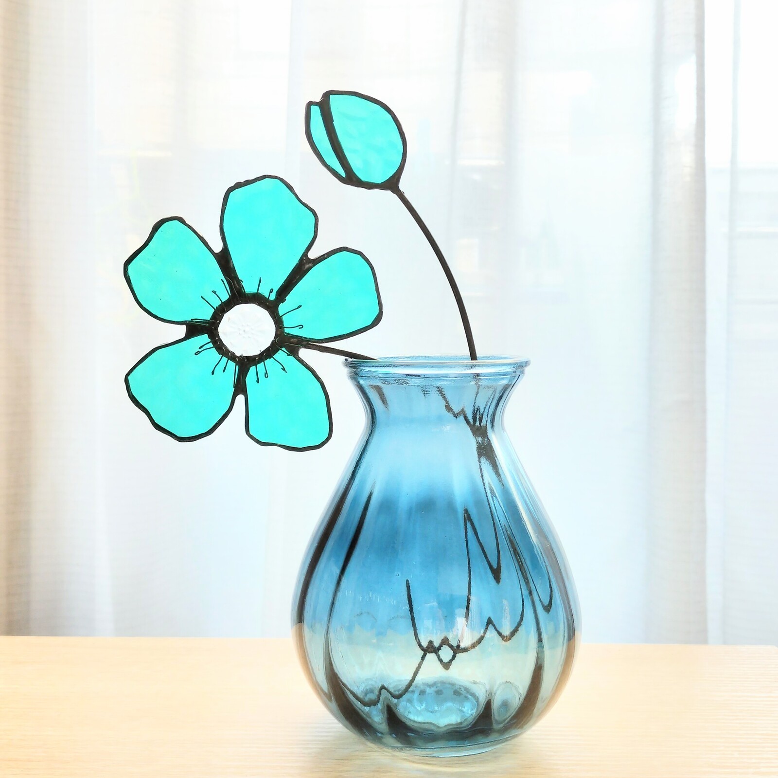 青いガラスの花 ステンドグラス サンキャッチャー - CERRY2'S GALLERY