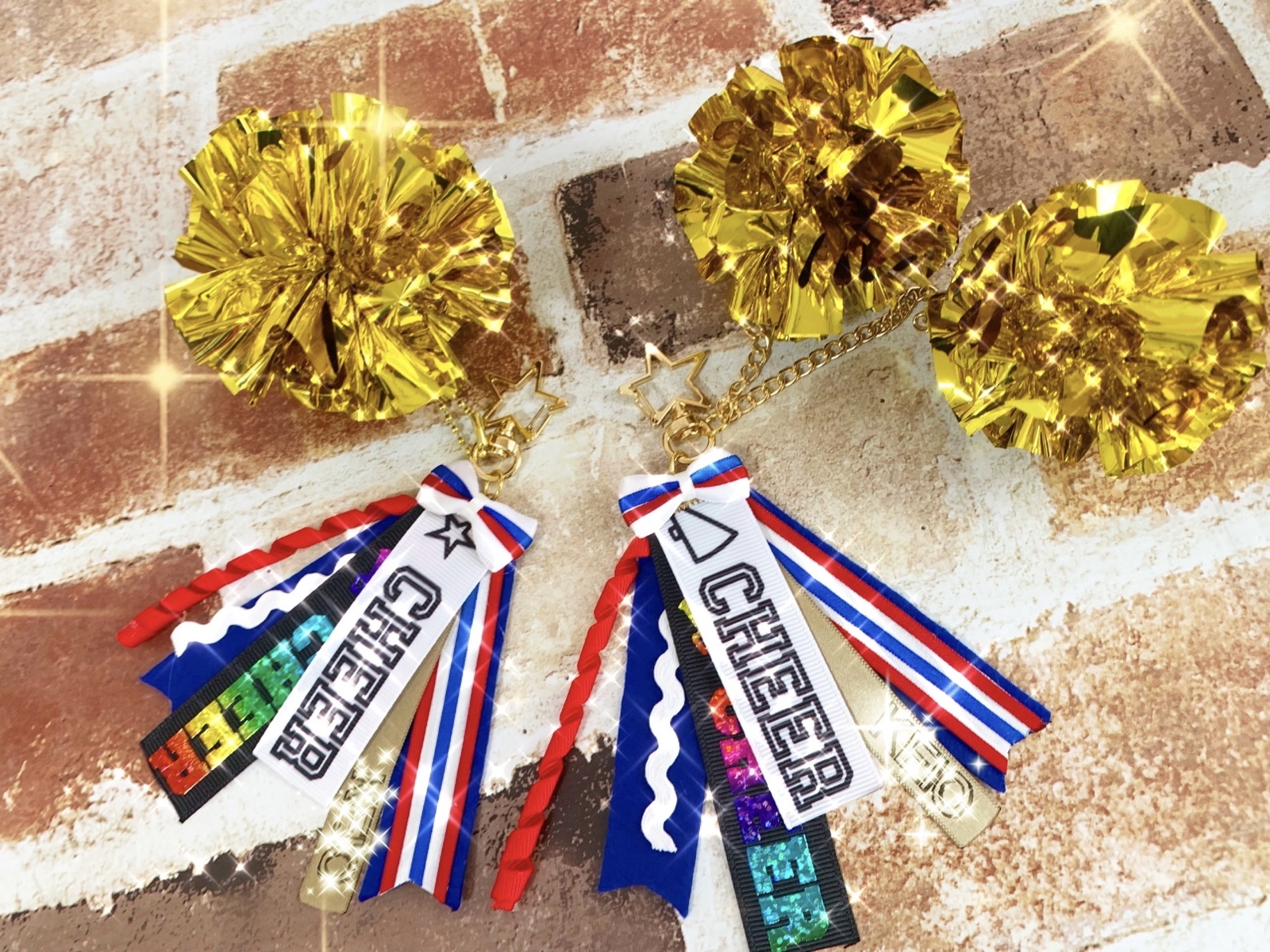 チア ☆ ポンポンキーホルダー ポンポン2個 リボンタグ - My Cheer