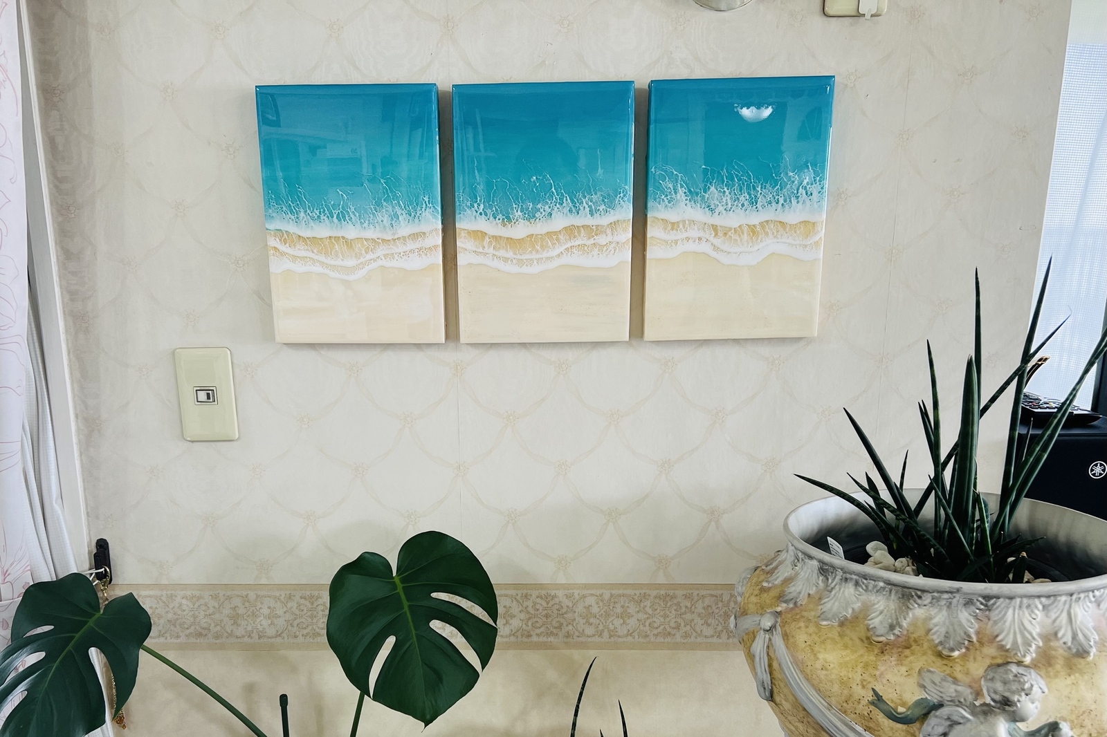 再販3連オーシャンアートパネル 海 エポキシレジン レジンアート