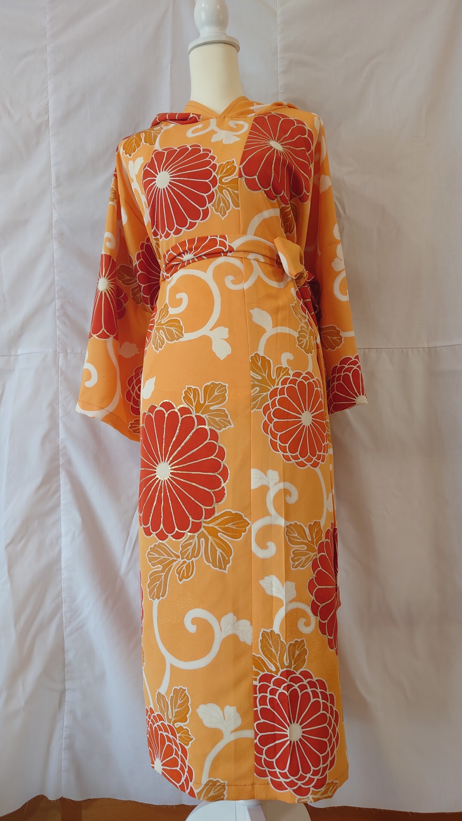 AR29新品反物着物リメイクワンピース正絹着丈115センチ身幅79センチ