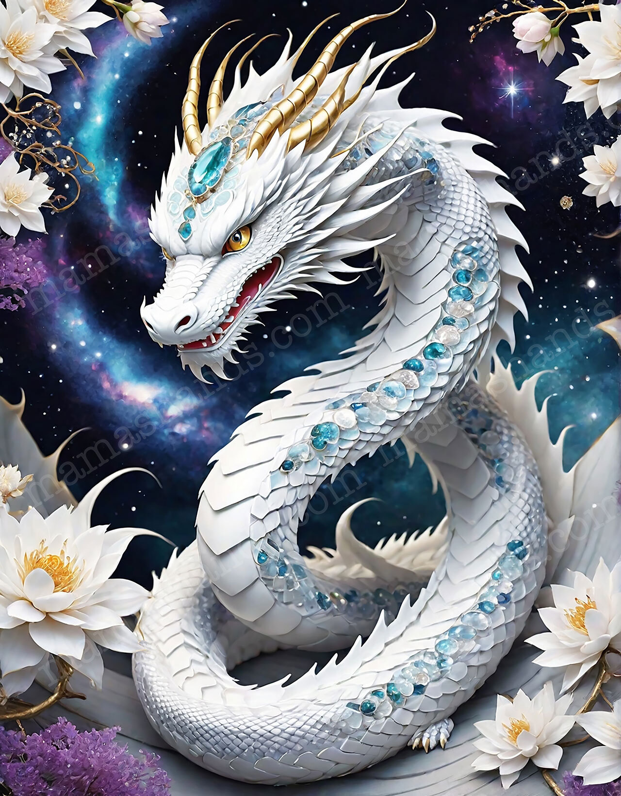 宝石 白龍 龍神 龍と宇宙のイラスト アート（デジタルコンテンツ