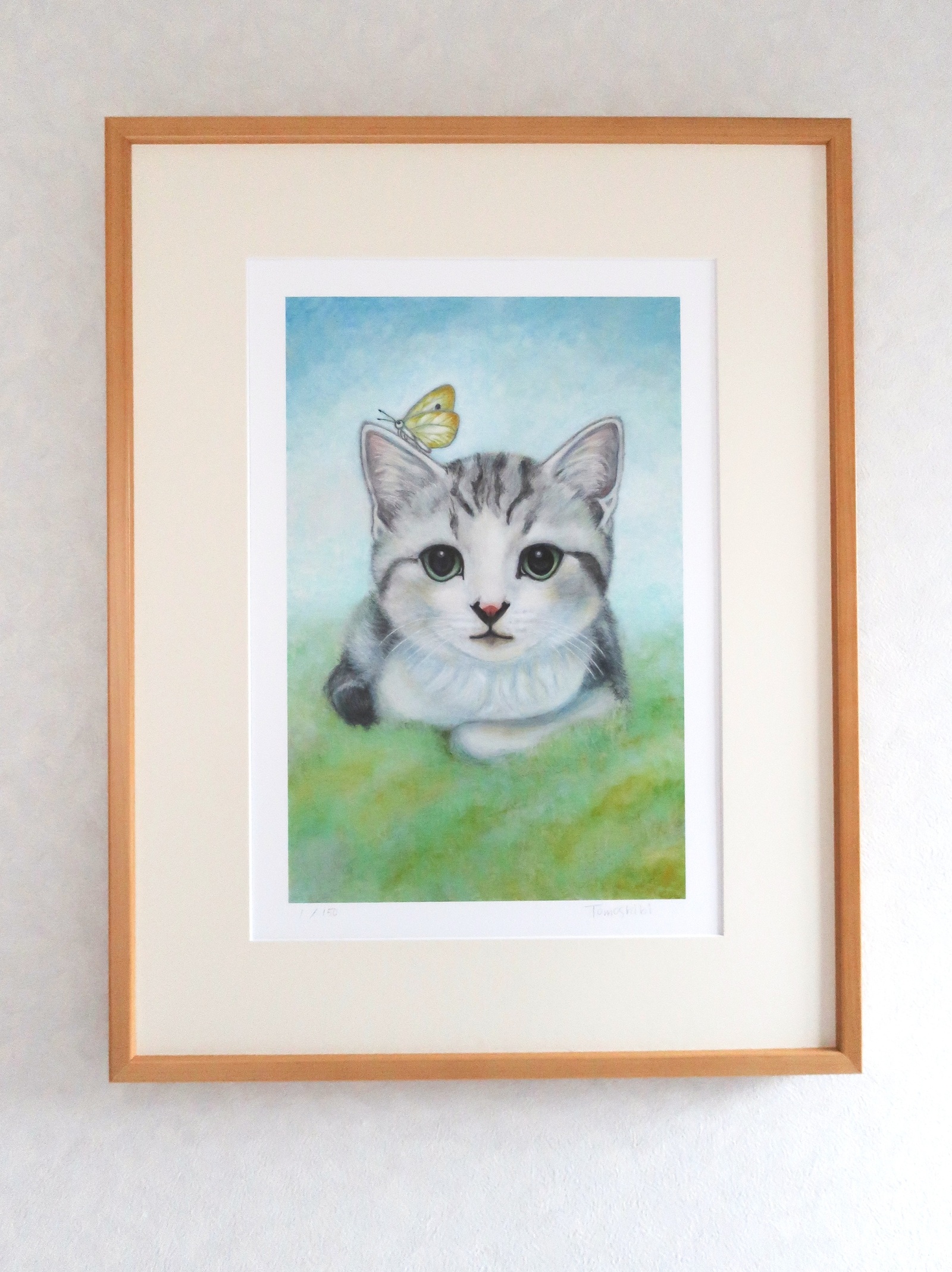 メルカリ 絵画 絵 額付き ( 白 ) 油絵 F3-072819 祈り犬猫女の子