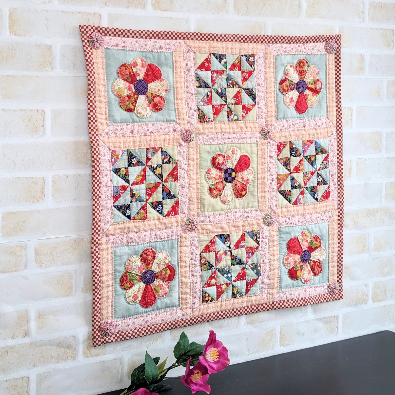 春をお届けします☆かわいい和風のパッチワークキルトタペストリー