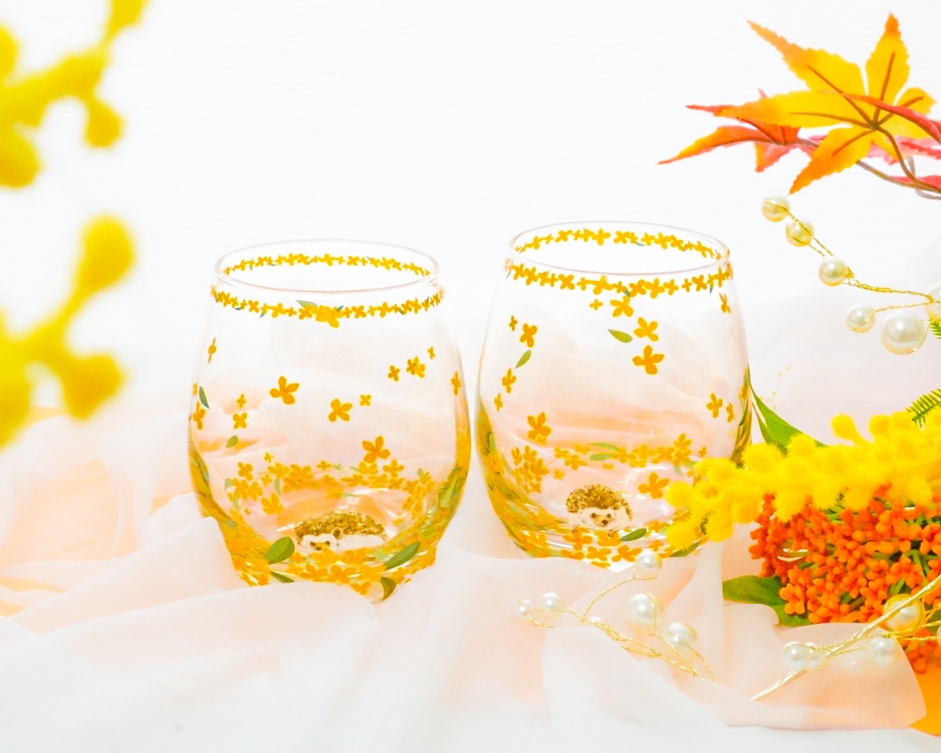 金木犀とハリネズミさんの小さな秋見つけたグラス〜新作