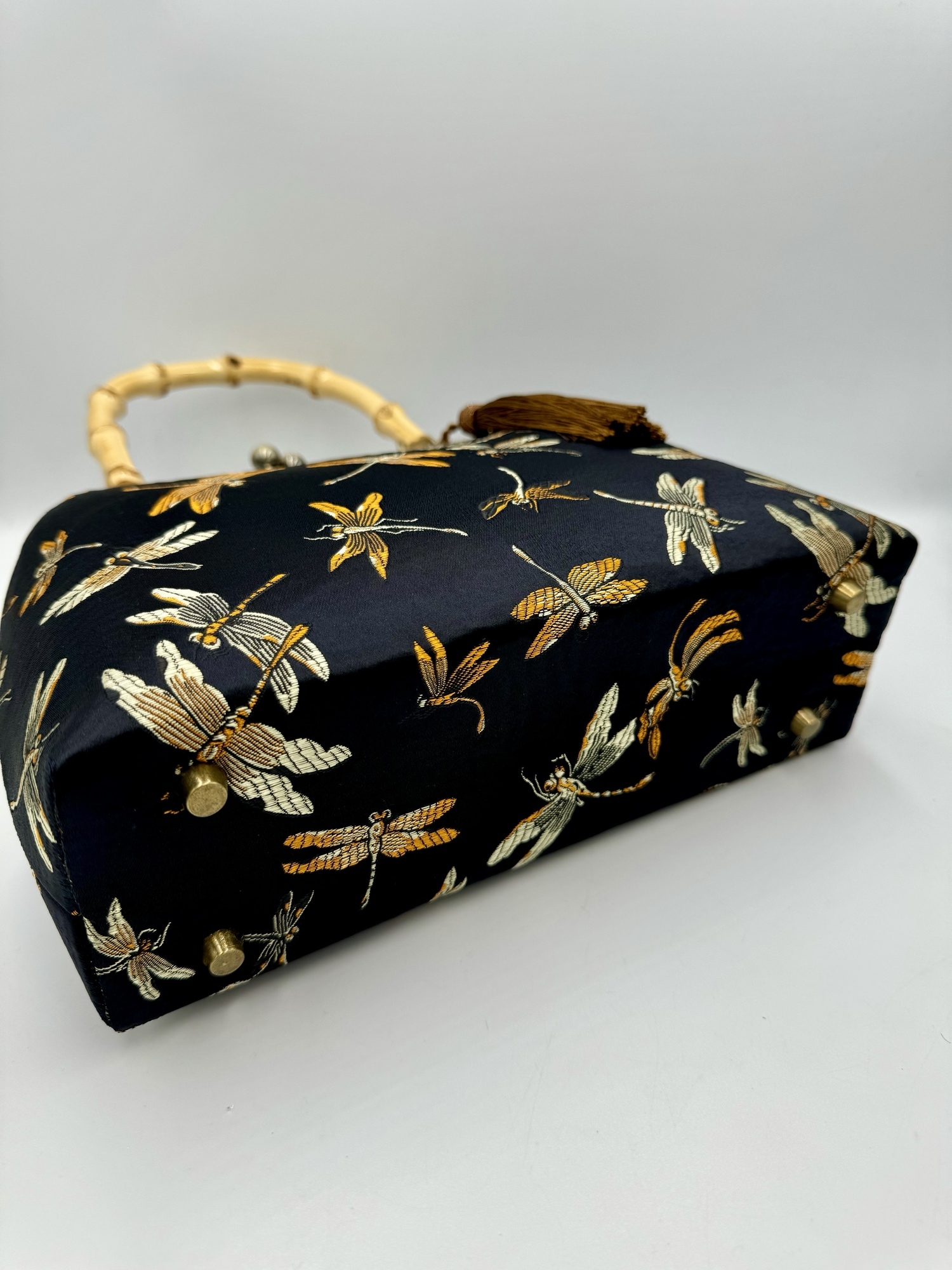 ハンドメイド】がま口 ハンド バッグ バンブー 持ち手 - COCO-HANACO'S