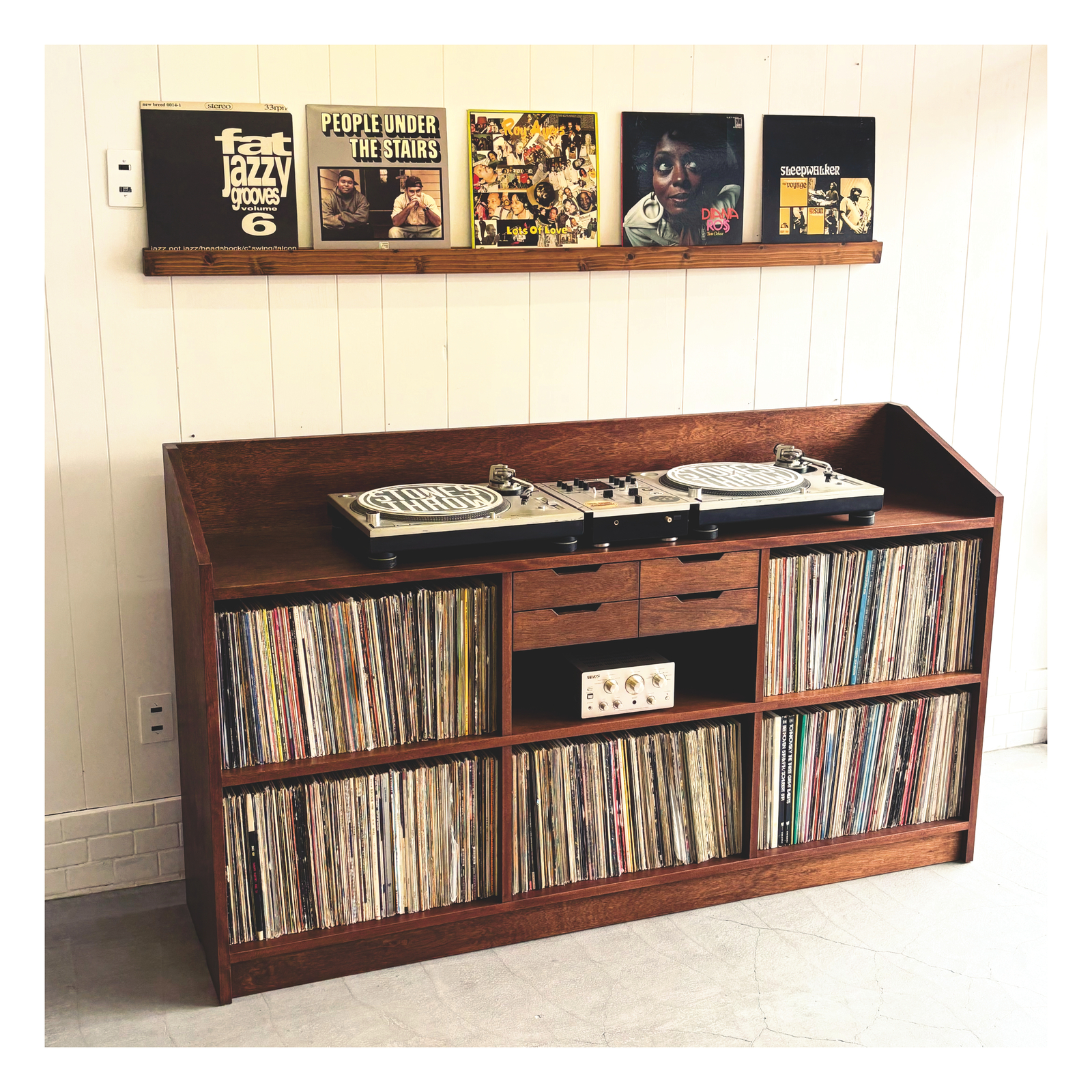 杉無垢材のレコードボックス ユニットボックス 本棚 ビンテージ 北欧