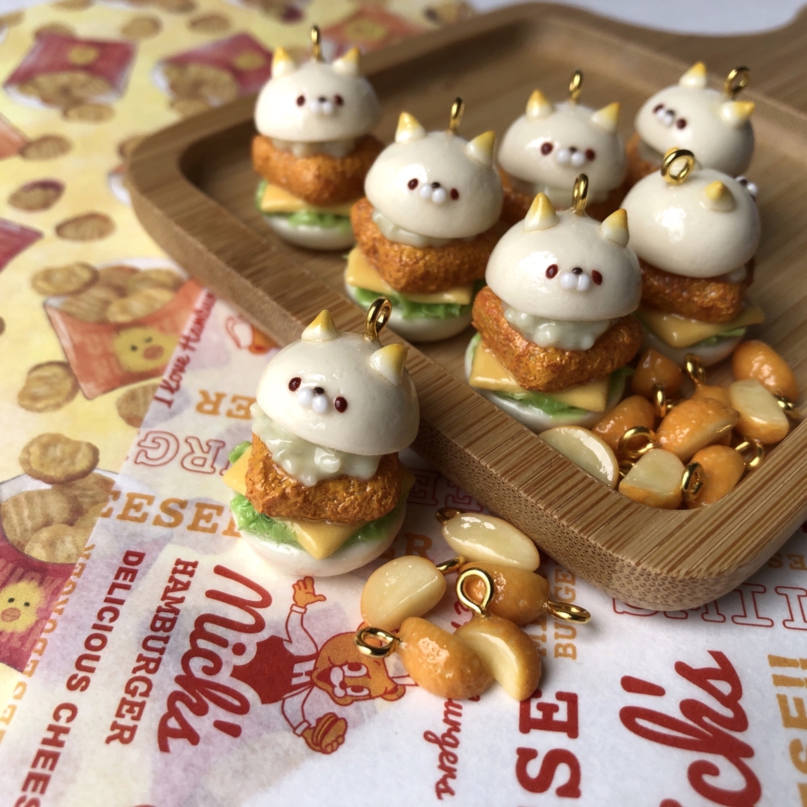 ねこさんフィッシュフライバーガー キーホルダー フェイクスイーツ