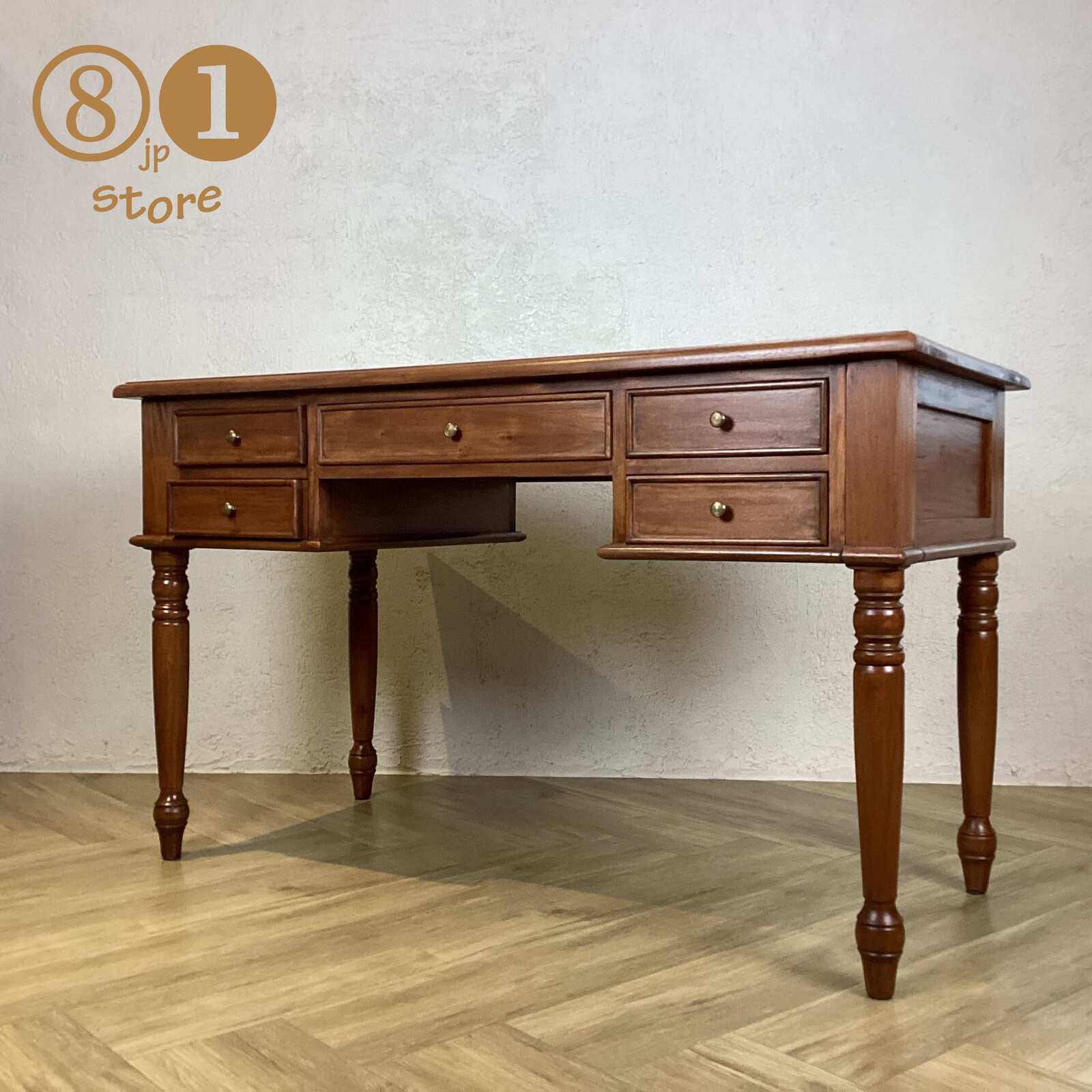 英国アンティーク調 マホガニー 無垢 デスク テーブル 書斎机 作業机