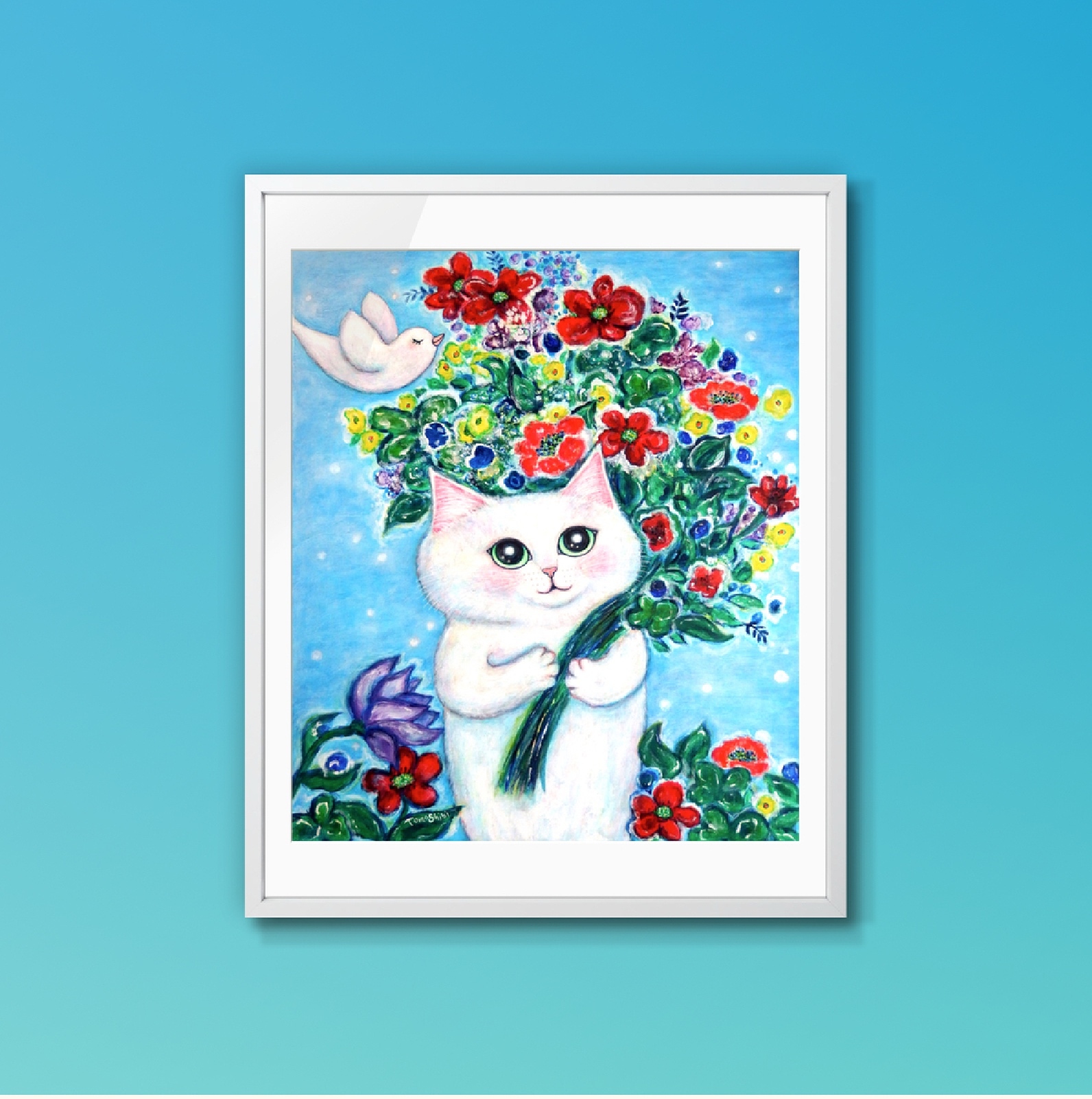 油絵 菅家令子 絵 絵画インテリア 額付(黒) uF6-070619 子猫と子犬