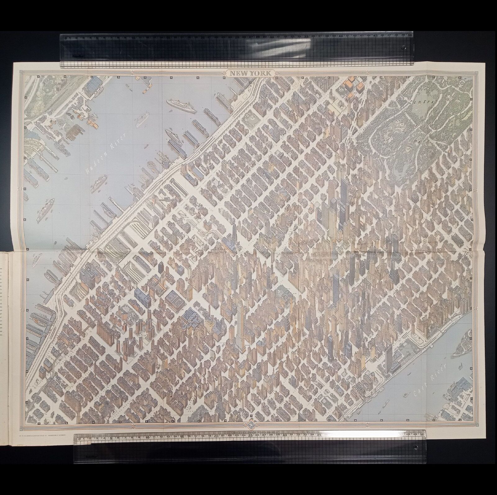 ニューヨーク 地図 超細密 鳥瞰図 マンハッタン ミッドタウン 1963