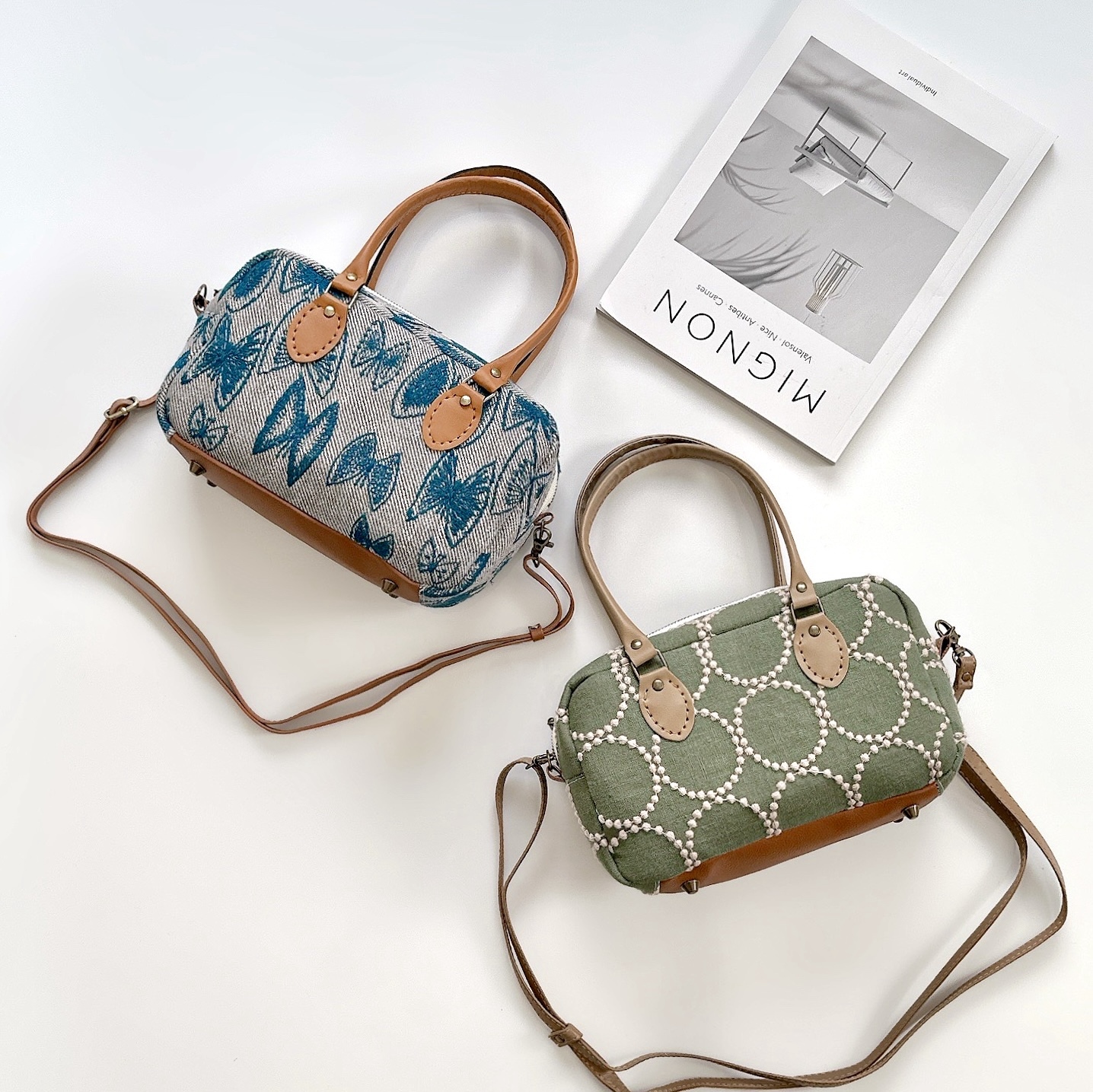 新作／ミナペルホネン生地の2wayスクエアミニボストンバッグ【選べる2