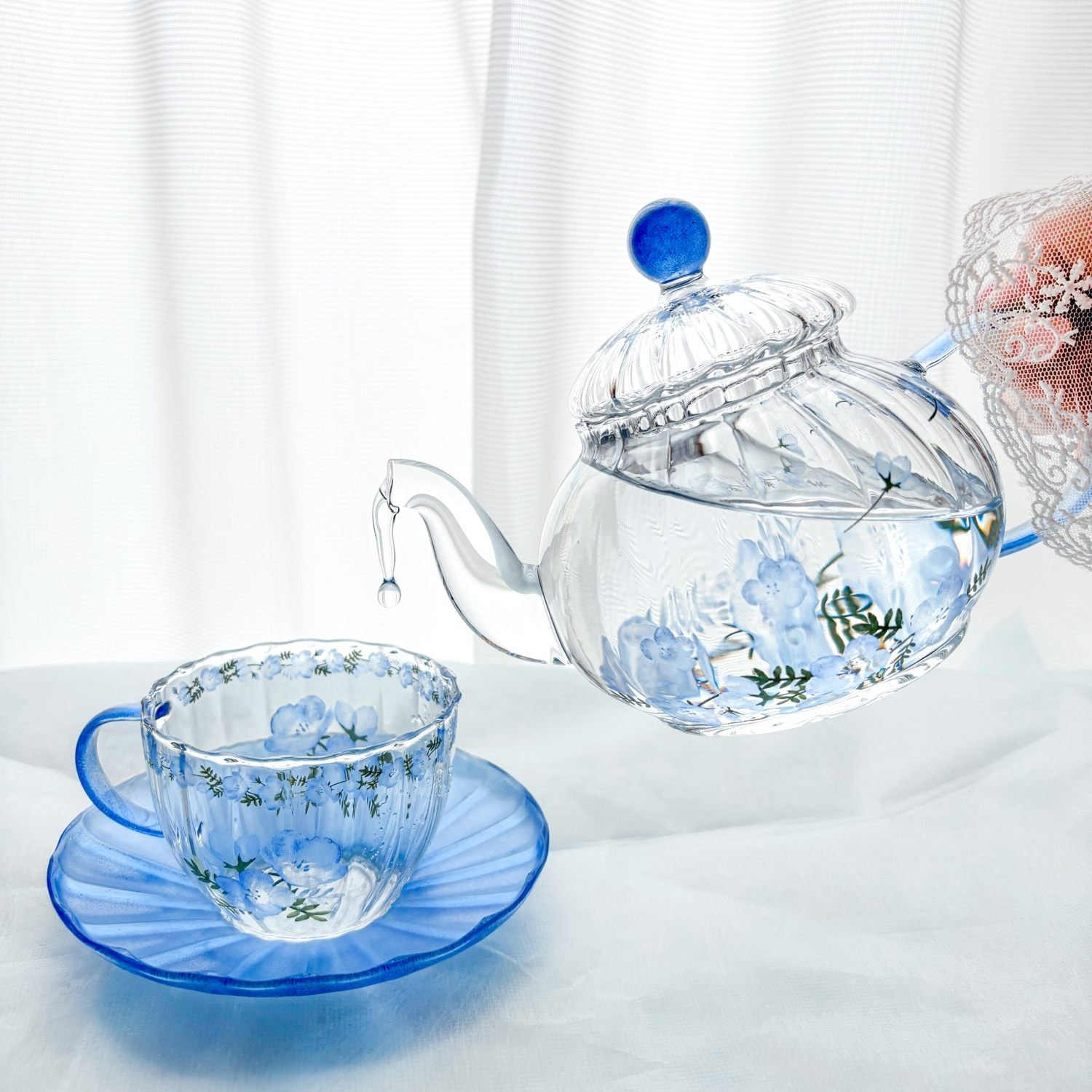 青空のように澄みわたる〜ネモフィラの耐熱ガラスティーセット