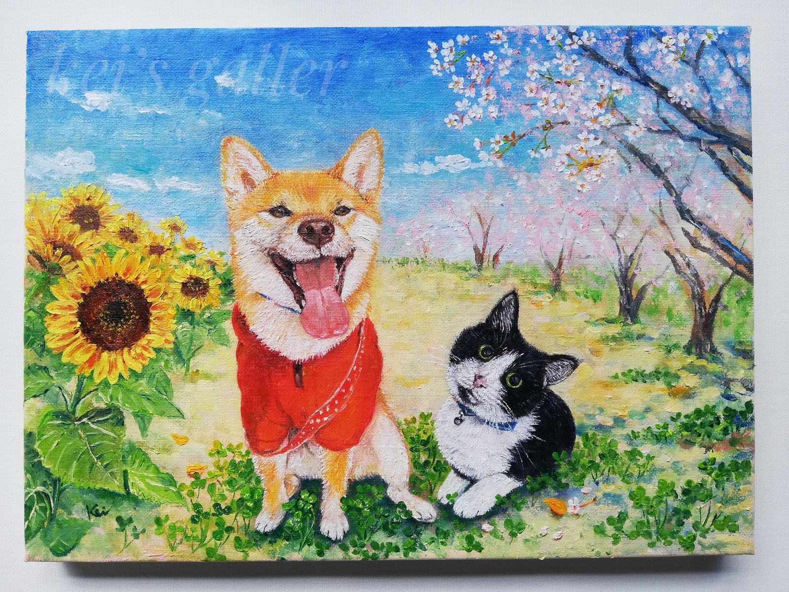 油絵 菅家令子 絵 絵画インテリア uF6-071719 子犬女の子蟻んこちゃん