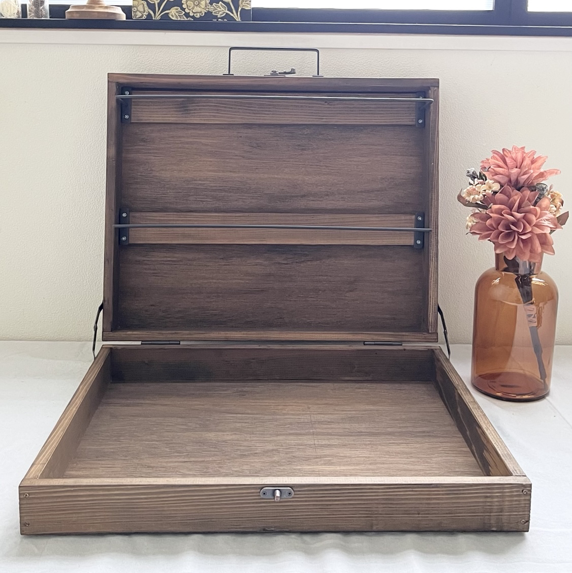 トランク型アイアンバーディスプレイボックス(ブラウン) - GRASS WOOD