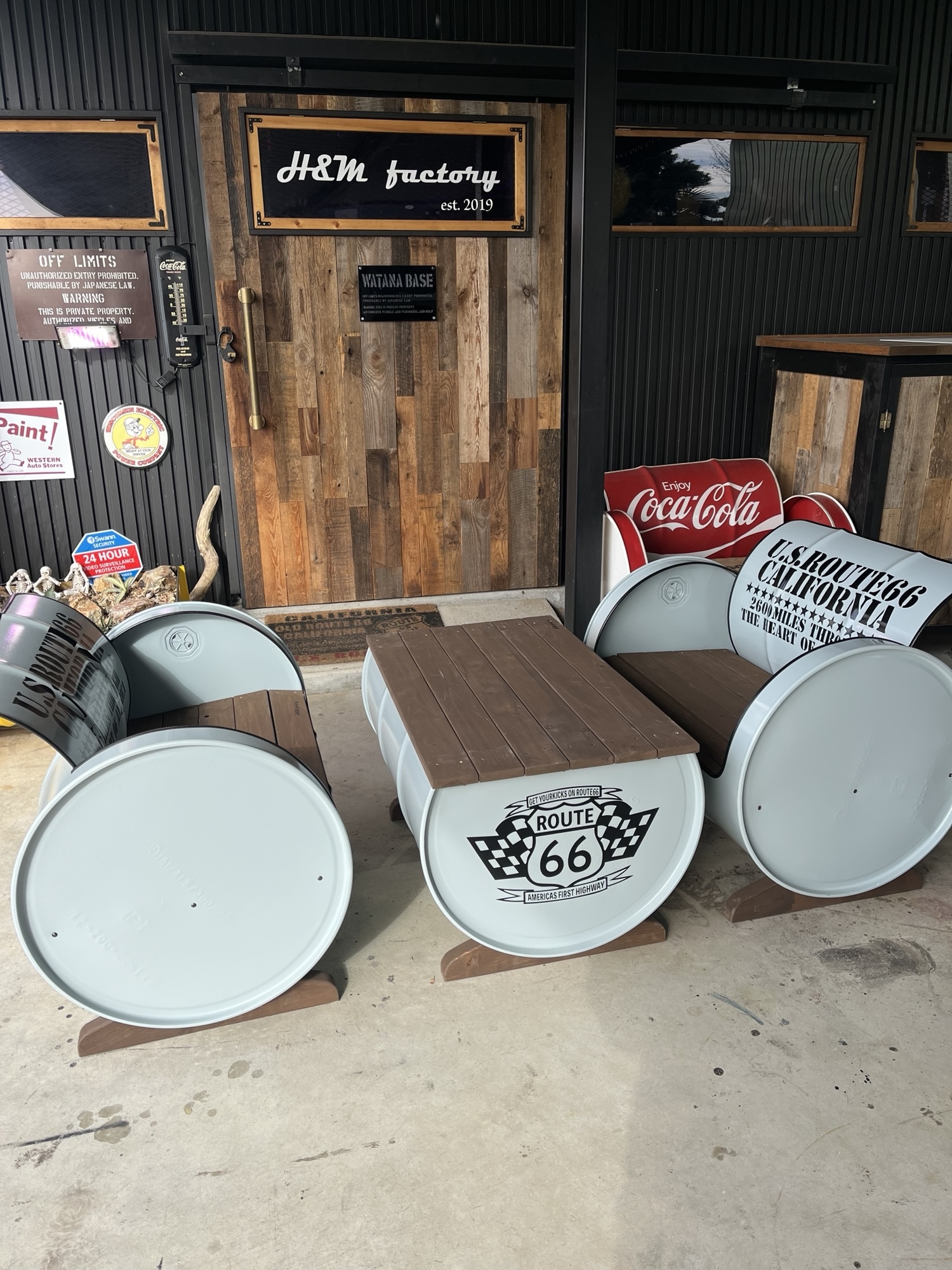 ドラム缶リメイクオープン2段ラック(LEDライト付き)［受注製作