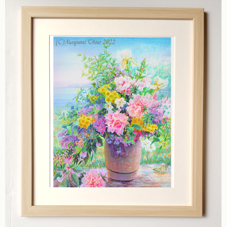 額装絵 アメリカで版画化 花の絵 絵画 花 フラワー フラワー