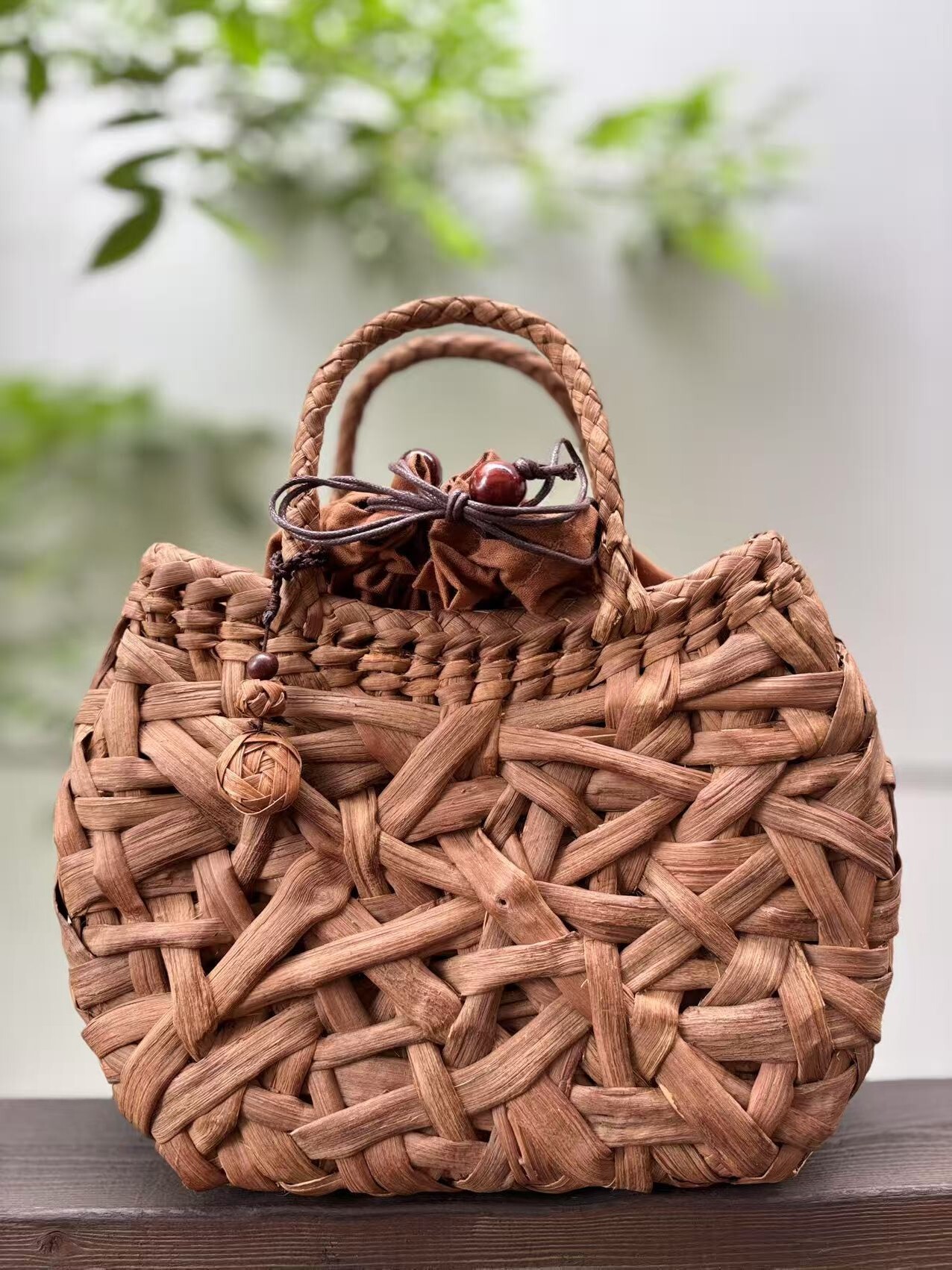 山葡萄 山葡萄かごバッグ 手作り 山葡萄籠バッグ 乱れ編み、花編み 内