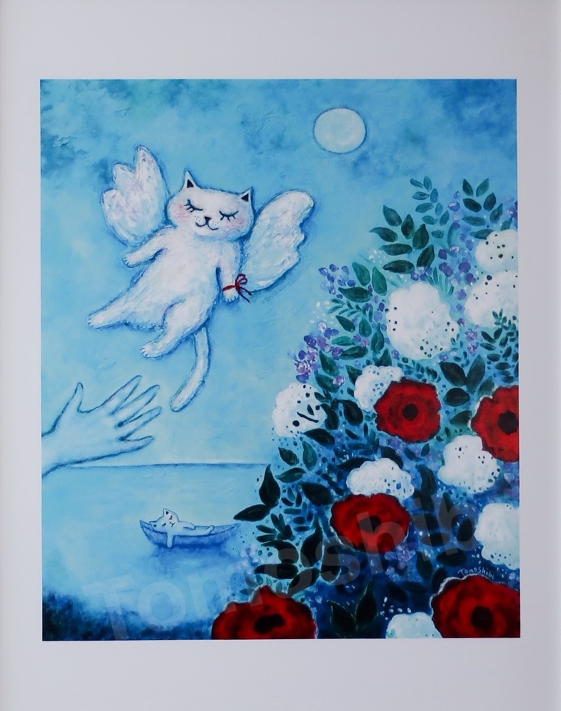 原画 「再会の夜（シャガールへのオマージュ）」 F10号 ＃絵画 ＃ねこ