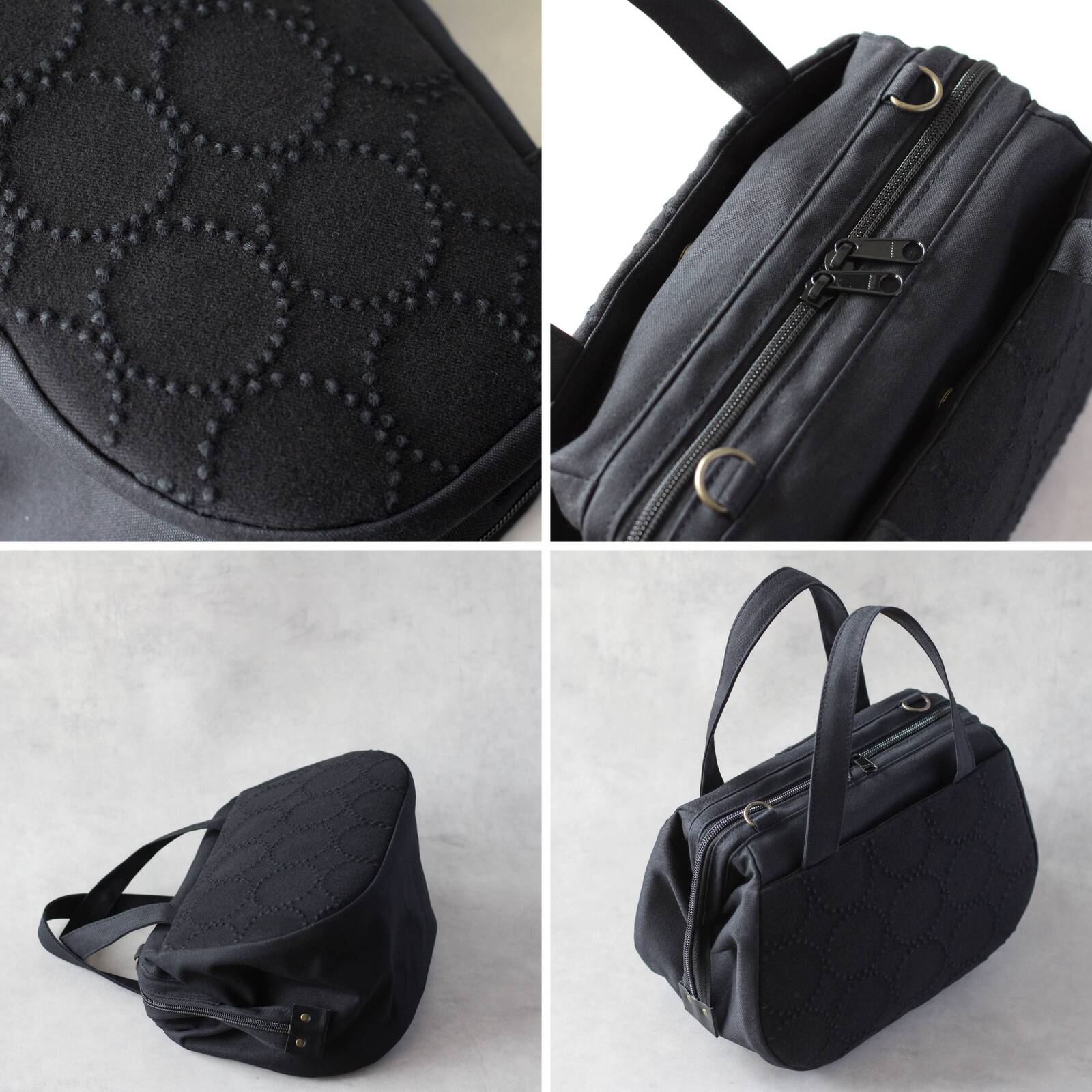 ミナペルホネン生地｜tambourineの2wayぽってりボストン 倉敷帆布使用