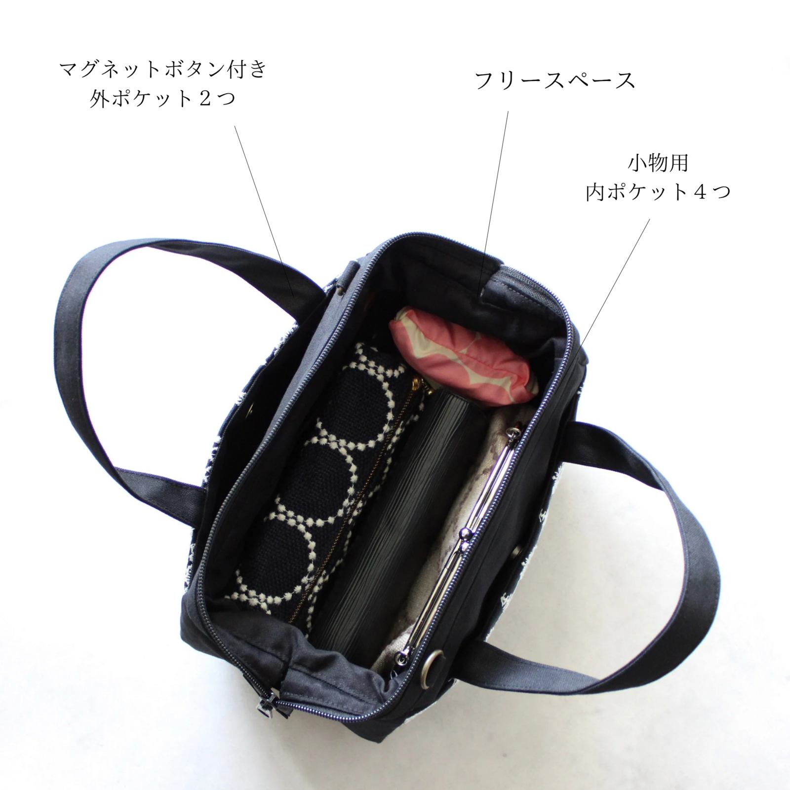 ミナペルホネン生地｜tambourineの2wayぽってりボストン 倉敷帆布使用