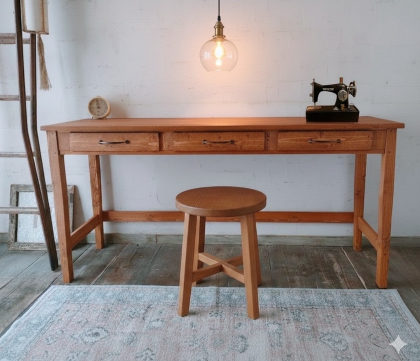 ワークデスク 作業台 長机 引出し4杯 アンティーク テーブル 170