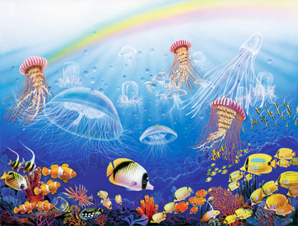 絵画「おわんクラゲと仲間たち」 F-3号（版画） - KAORU'S GALLERY