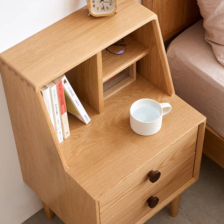 ナイトテーブル サイドテーブル 引き出し2杯 オーク材 オーペンラック