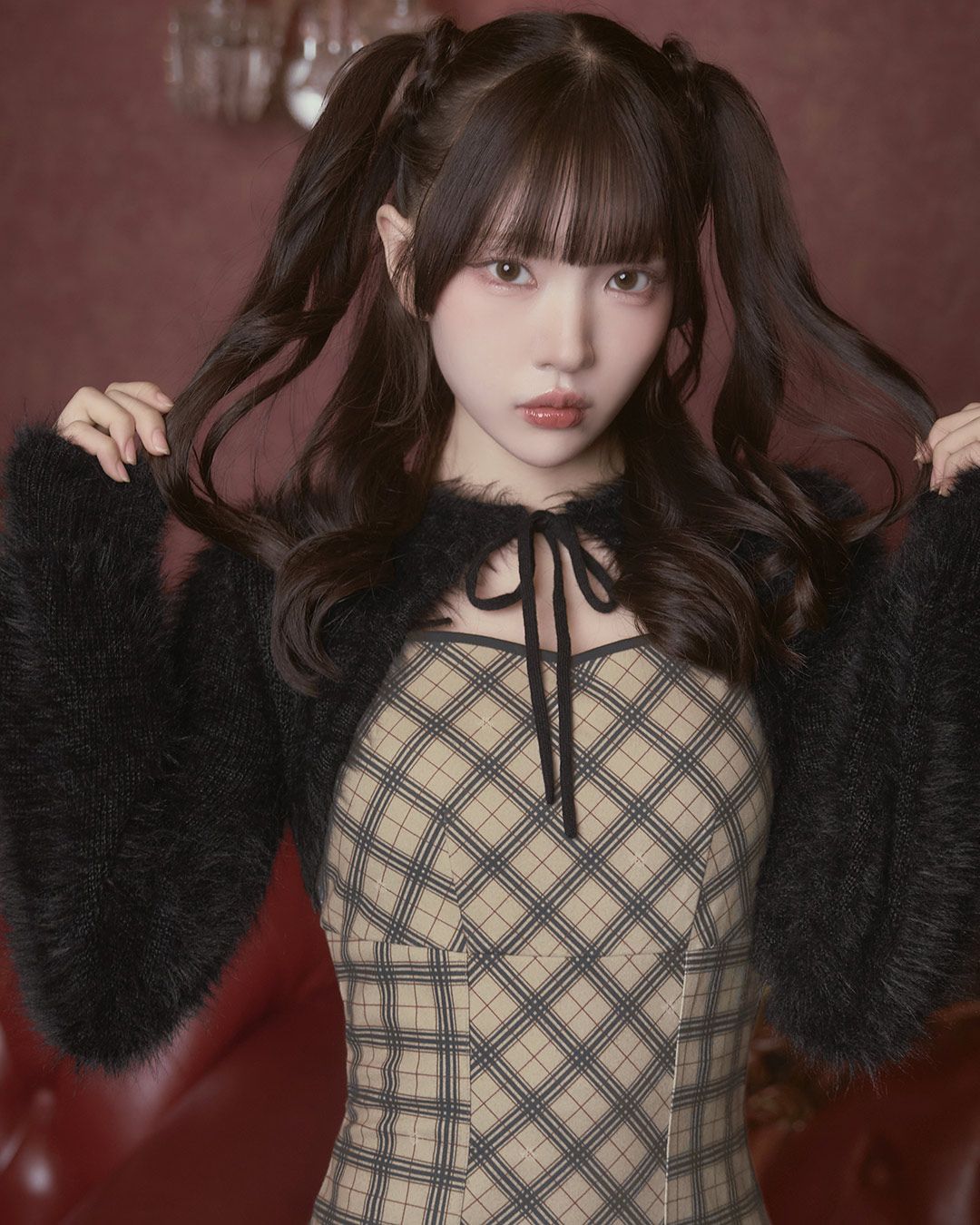 オリジナルチェック柄アンサンブルミニワンピース ベージュ