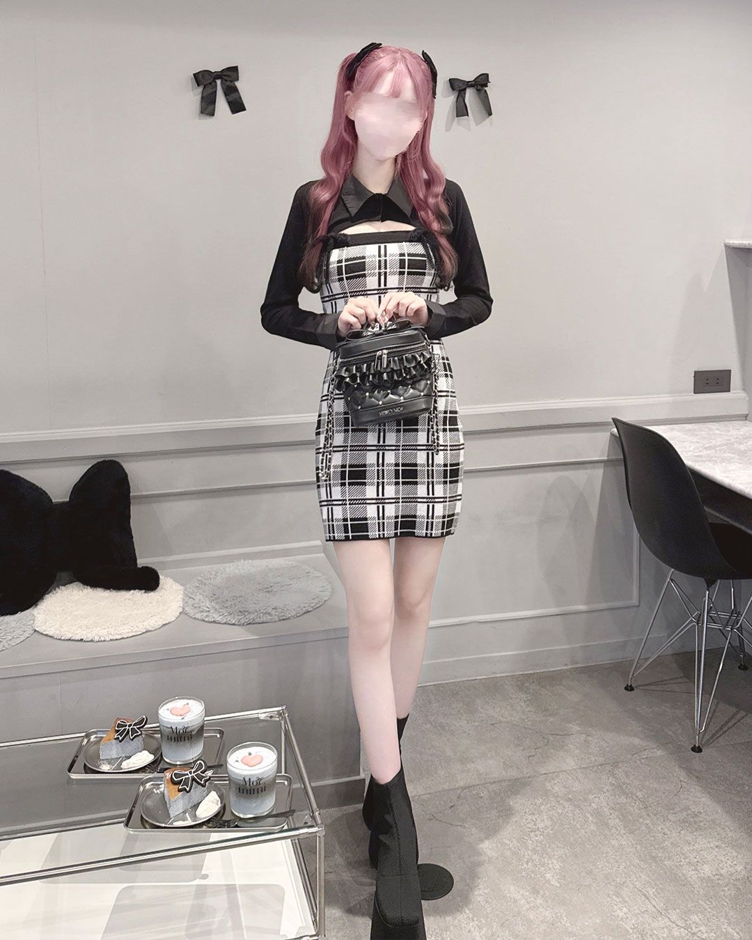 checkアンサンブルロングスリーブワンピース グレー | ファッション