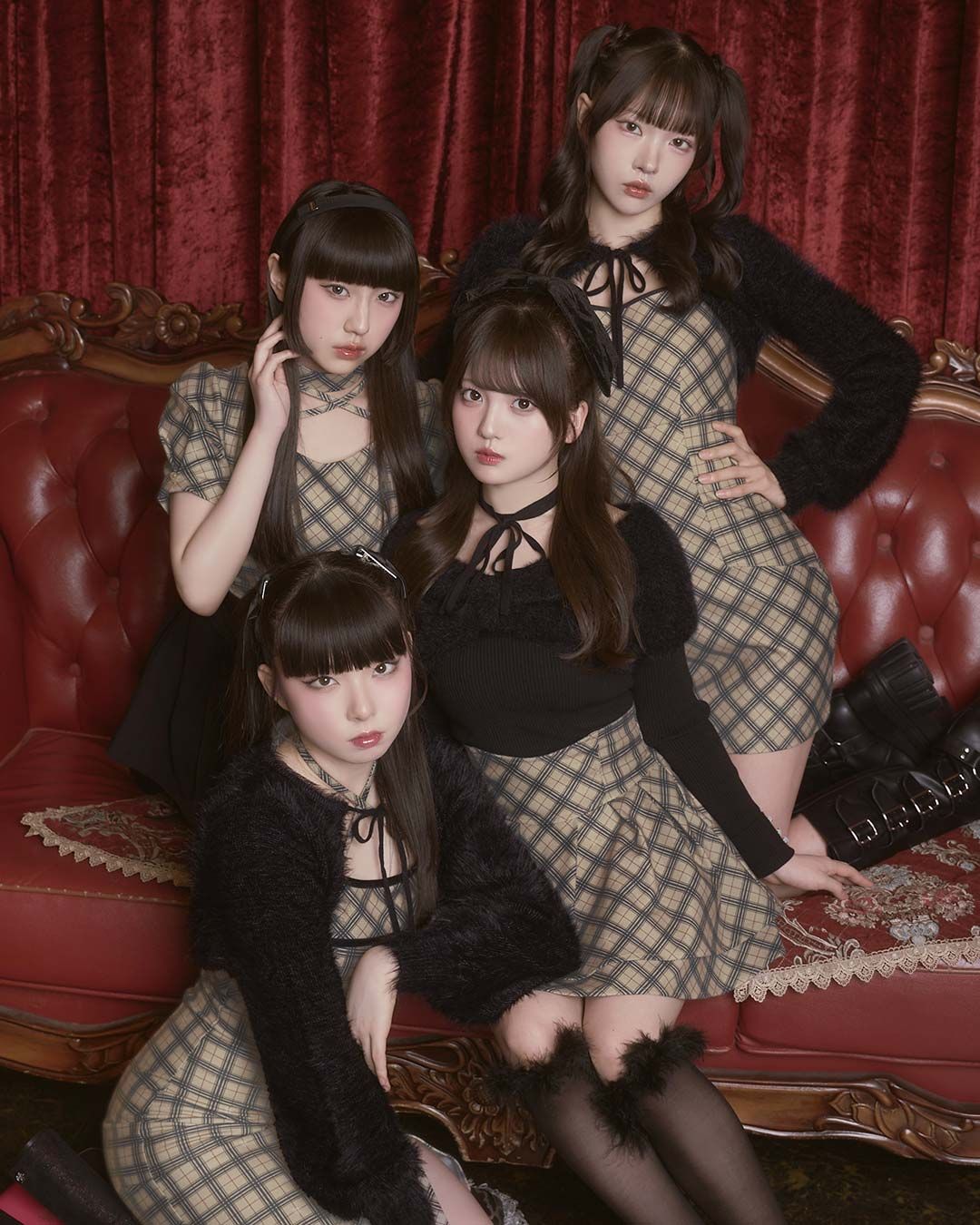 オリジナルチェック柄アンサンブルミニワンピース ベージュ