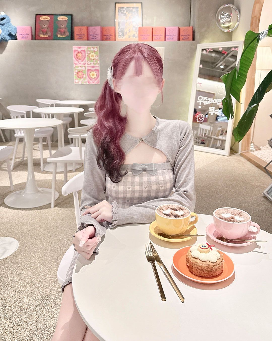 バックリボン×ギンガムハートアンサンブルワンピース グレー