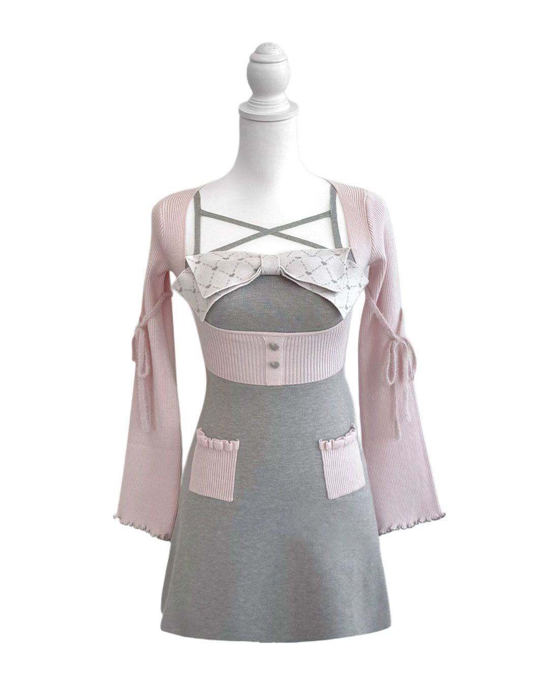 Bigリボンアンサンブルワンピース グレー | ファッション通販