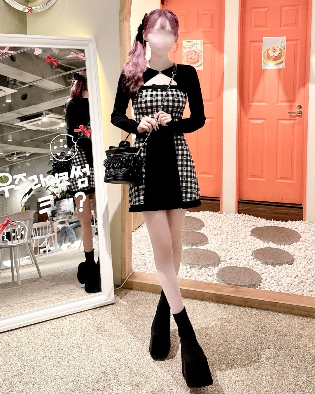 バックリボン×ギンガムハートアンサンブルワンピース グレー