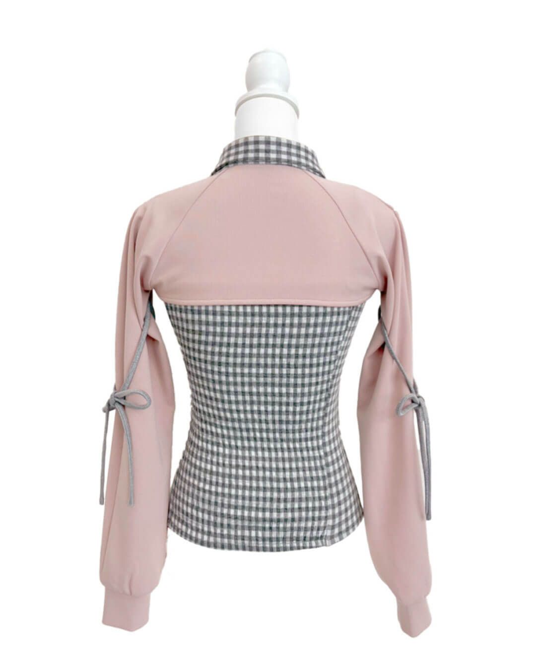 リボンスリットギンガムアンサンブルトップス ブラック | ファッション