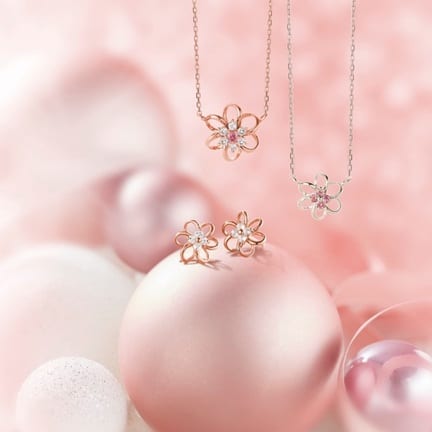 K10 PG ストーンフラワーネックレス(小)(40cm K10 PG): Samantha