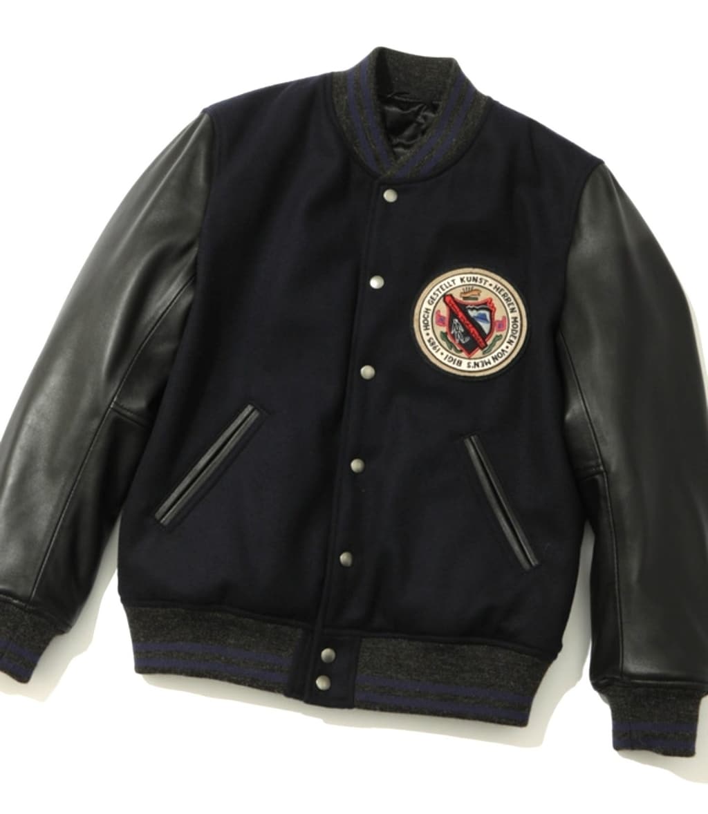 MEN'S BIGI 80年代 好配色 アーチロゴ 牛革 袖レザー スタジャン MEN'S