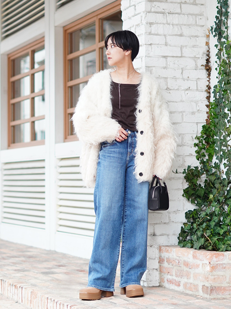 レディース】BI COLOR SHAGGY KNIT CARDIGAN | CLANE(クラネ